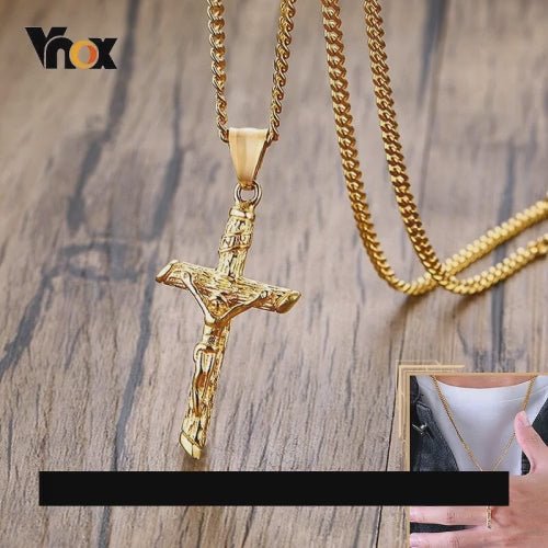 Embrace your spirituality in style with this exquisite VNOX Cross Necklace. Crafted from durable stainless steel and adorned with a captivating gold-color finish, its the perfect accessory to showcase your devotion and sense of fashion. Whether youre attending a party or seeking solace during prayer, this unique piece will inspire both admiration and inner peace.