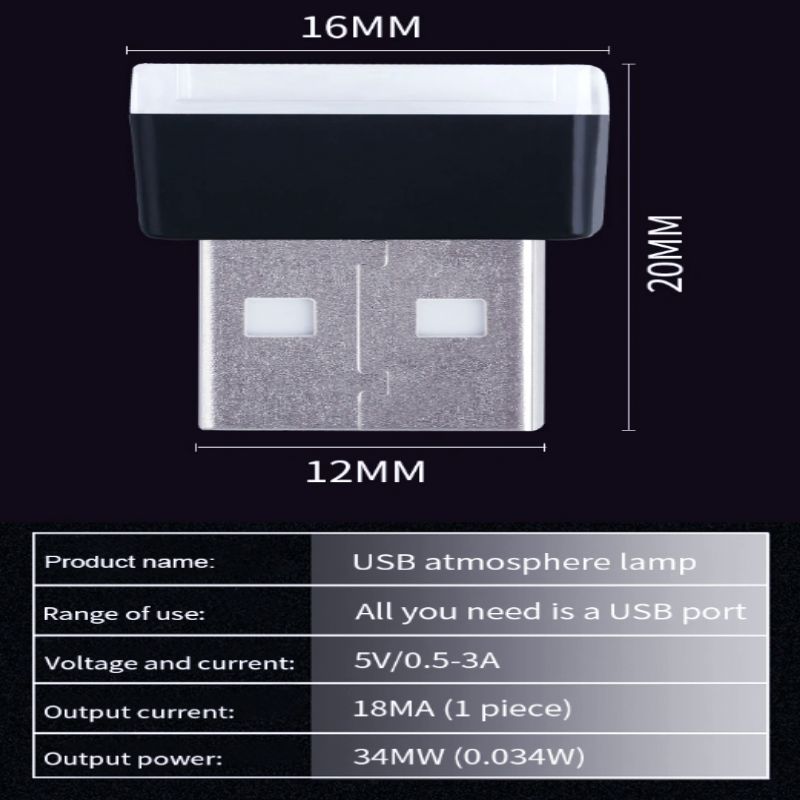 3 X Mini USB Car Interior LED Light